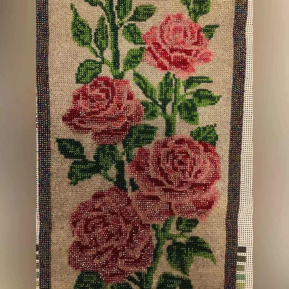 🌸 Fully Beaded Floral Needlepoint Tapestry Canvas